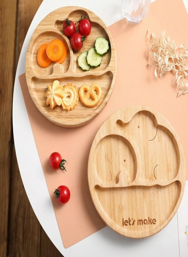 let's make Suction Plates for Baby & Toddler, Bamboo Divided Platter Feeding Dishes with Silicone Fork& Spoon, All-Natural Baby Food Plate Stays for Baby-Led Weaning, Non-Slip Design - Image 2